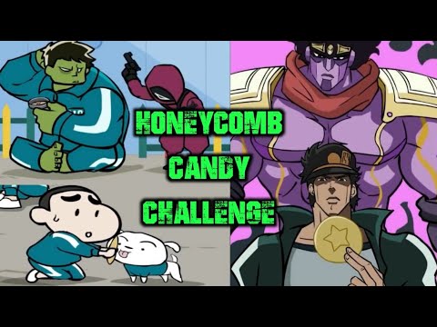 SQUID GAMES: Honeycomb Challenge with Shinchan, Doraemon, Hulk & Jojo’s Bizzare Adventure #shorts